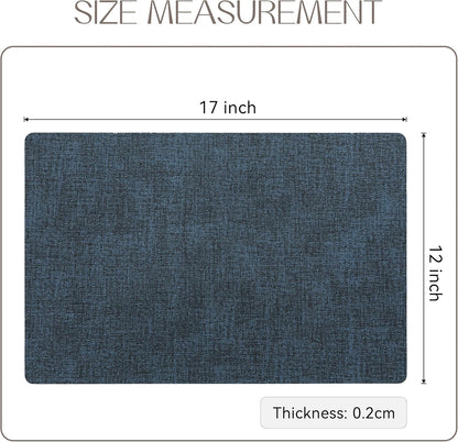 Romanstile Vinyl Placemats Set of 6-12 X 18 Inch - Heat Resistant Place Mats 100% Waterproof Oilproof Wipeable Reversible Faux Leather Table Mats for Kitchen/Dining/Party/Outdoor, Navy Blue
