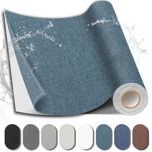 Fabric Repair Patch, Fabric Large Repair Tape, Self-Adhesive Patches for Furniture, Sofa, Car Interior, Shoes, Hand Bag, Clothing (Blue Grey, 3.5X79 Inch)