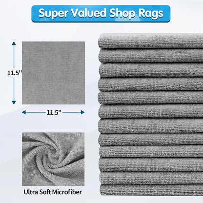 FIXSMITH Shop Towels, Pack of 100, Grey Microfiber Cleaning Cloth Bulk, Microfiber Towels for Cars, All-Purpose Absorbent Cleaning Rags, Dust Cloth for Automotive, Mechanic, Garage, 11.5 x 11.5 inch