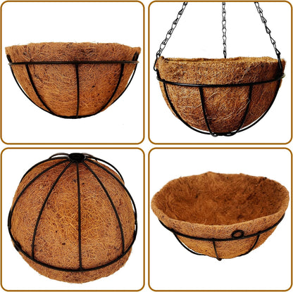 4 Pack 10 inch Metal Hanging Planters Basket with Coco Coir Liner Outdoor-Hanging Baskets for Plants Outdoor,Metal Wire Baskets with Window Box Planters, Hanging Flower Pots for Railings