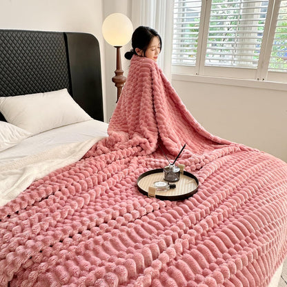 UKELER Sherpa Bed Blanket 80 × 90 inch, Ultra Soft Queen Size Throw Blankets for All Season, 470 GSM Cozy Plush Striped Fleece Blanket for Bedroom Living Room Dorm Hostel Sofa Camping, Pink