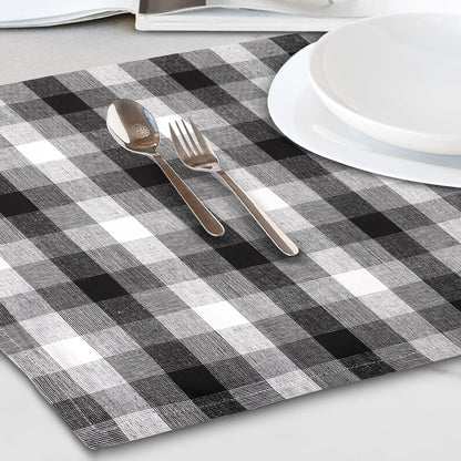 Kitchen Towels Set of 6 Black/White Checks 20x30 Inches 100% Cotton Highly Absorbent Kitchen Towels Premium Quality Ultra Soft Mitered Corners