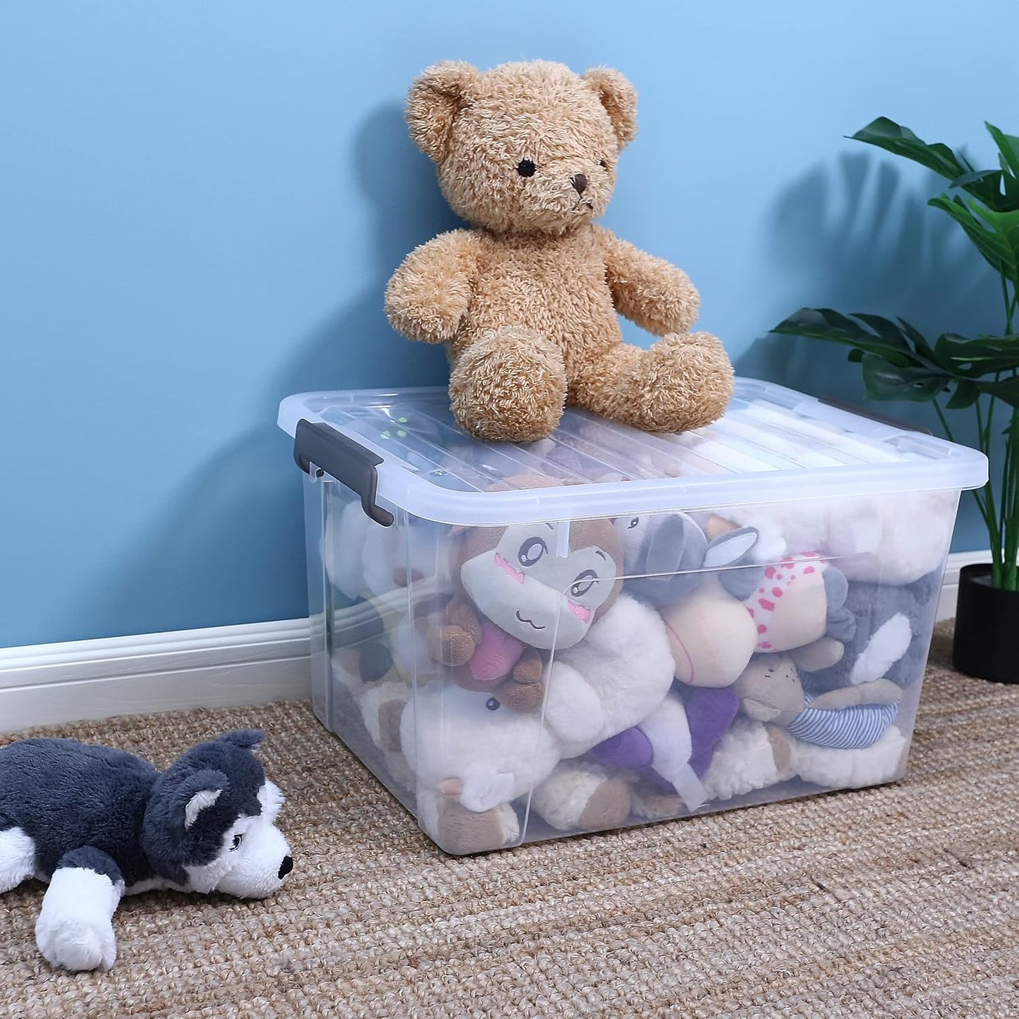 Citylife 44.4 QT Plastic Storage Bins with Latching Lids Stackable Storage Containers for Organizing Large Clear Storage Box for Garage, Closet, Kitchen, 4 Packs