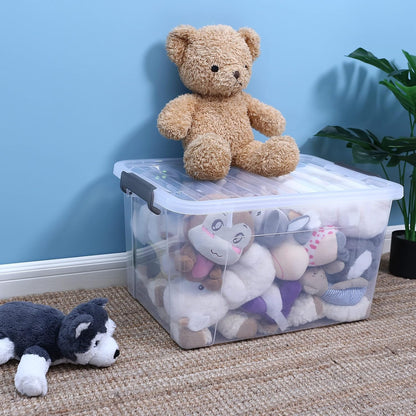 Citylife 44.4 QT Plastic Storage Bins with Latching Lids Stackable Storage Containers for Organizing Large Clear Storage Box for Garage, Closet, Kitchen, 4 Packs