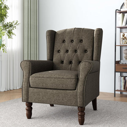 Lumibee High Back Accent Chair,Upholstered Wingback Armchair with Solid Wood Legs for Small Spaces,Comfy Single Sofa Chair for Living Room,Bedroom,Office-Taupe