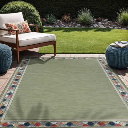 Beverly Rug Outdoor Rug 6x9 Modern Bordered Area Rugs for Indoor and Outdoor Patio Easy to Clean Non Shedding Living Room Porch Garden Washable Outside Carpet (6 x 9 Green)