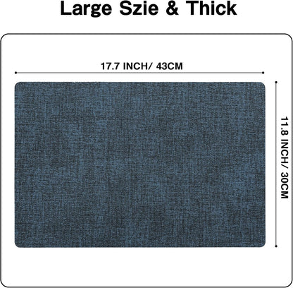 Chrysameld Vinyl Placemats Set of 6 - Faux Leather 100% Waterproof Oil-Proof Wipeable PU Place Mats, Heat Resistant Anti Slip Reversible Table Mats for Indoor & Outdoor Use,(17×12Inch, Navy Blue)