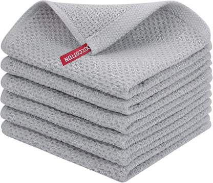 Homaxy 100% Cotton Waffle Weave Kitchen Dish Cloths, Ultra Soft Absorbent Quick Drying Dish Towels, 12 x 12 Inches, 6-Pack, Light Gray