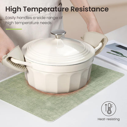 Faux Leather Dual Sided Placemats Set of 4, Square Non-Slip Heat Resistant Placemats with Coaster, Reversible wipeable Waterproof Table Mats for Kitchen, Dining, Outdoor (4, Black Light Green)