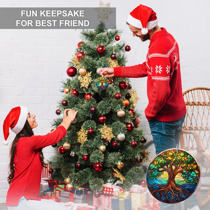 Jabihome Christmas Ornaments 2025, Exchange for Women, Men, Collectible Dated Year Ornaments for Tree, Unique Acrylic Suncatcher, Printed Stained Glass Effect Decor (Tree of Life)