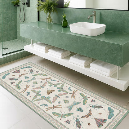 Boho Bathroom Runners - 2x6 Blue and Green Rug for Kitchen, Entry Way, Non Slip Washable Butterfly Insect Print Home Decor