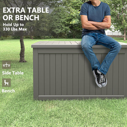 KAMABOKO 230 Gallon Outdoor Storage Box, Resin Deck Boxes Indoor and outdoor, Waterproof Storage Box Lockable Lid for Garden Tools, Package Delivery, Patio Cushions, Grey