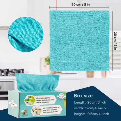 40 Pack Microfiber Cleaning Cloth with Box, Scratch & Streak-Free, Bulk Towels for Home, Reusable Microfiber Towels for Cars, Cleaning Rags, 8 x 8 in, Blue