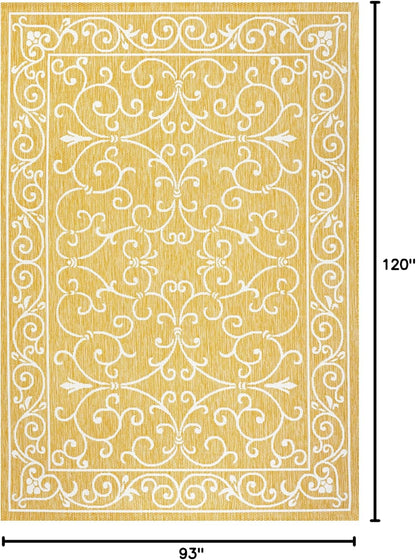 JONATHAN Y Vintage Filigree Indoor Outdoor Area Rug 8X10 Yellow/Cream, Charleston Textured Weave for Backyard, Patio, Porch, Easy-Cleaning, High Traffic, Pet-Friendly, Non-Shedding (SMB106L-8)