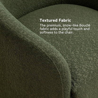 KINWELL 32" Wide Modern Boucle Swivel Barrel Chair, No Assembly Round Upholstered Swivel Accent Armchair for Living Room, Bedroom, Office (Green)