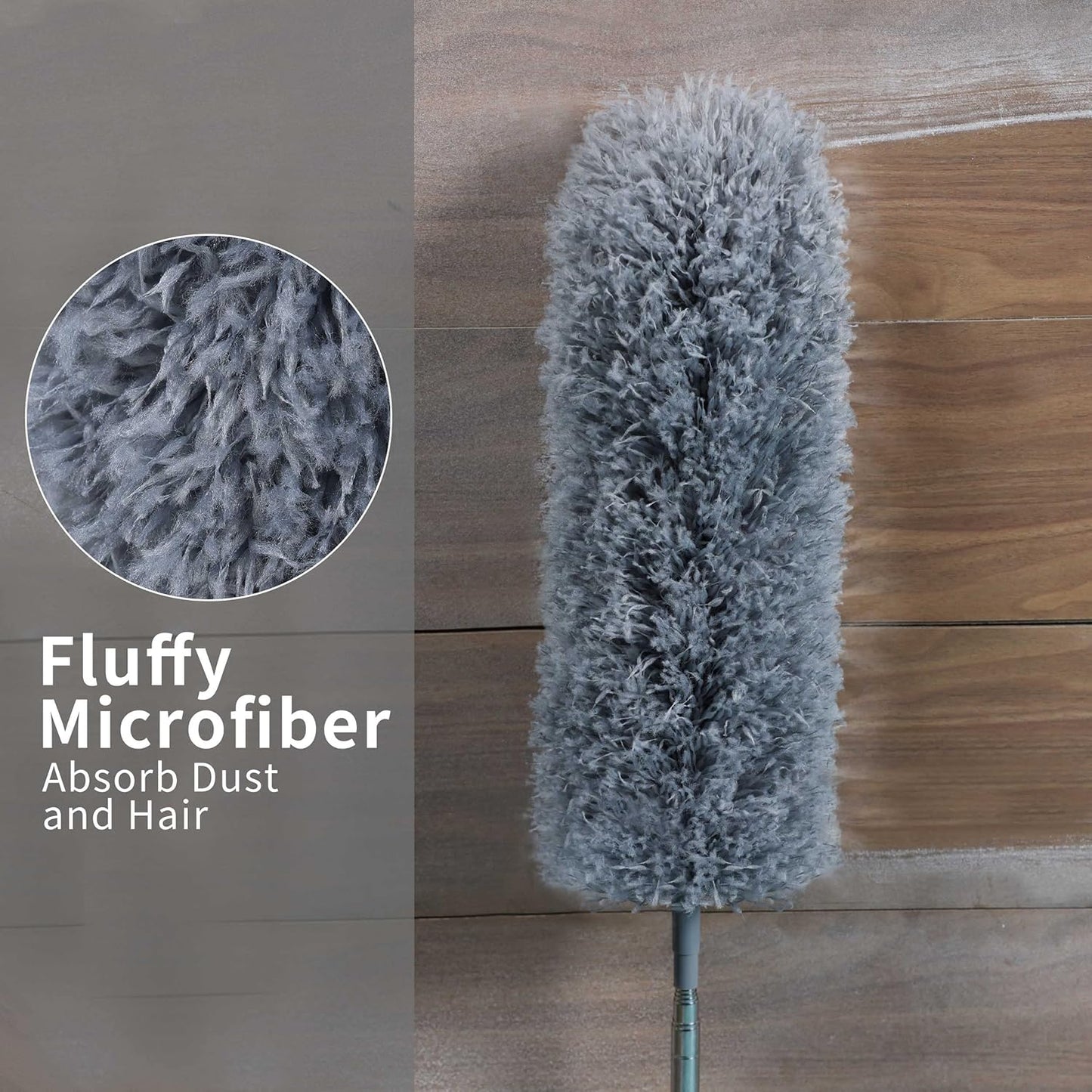 BOOMJOY Microfiber Feather Duster with 100 inches Extension Pole, Dusters for Cleaning High Ceiling, Fan, Blinds, Furniture, Dark Grey