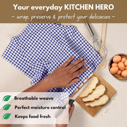 Native Fab 6 Pack Gingham Mini Check Kitchen Hand Towels Set 16"x26" - 100% Cotton Absorbent Reusable Wash Cloths - Quick Drying Dish Towels with Hanging Loops for Kitchen, Blue White