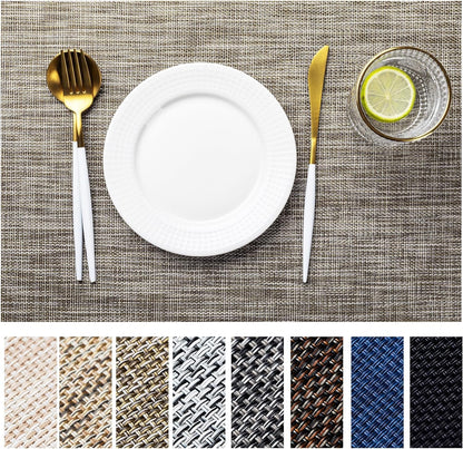 LEXMORE Placemats Set of 6 Vinyl/Plastic Woven Place Mats for Kitchen Table Indoor/Outdoor Washable Placemat Wipeable Dining Table Mats(A-Cappuccino)