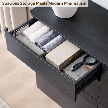 8 Drawer Dresser for Bedroom, 52 Inch Wide Modern Chest of Drawers, Push-to-Open Wood Storgae Organizer with Large Drawers for Bedroom, Living Room, Hallway, Black