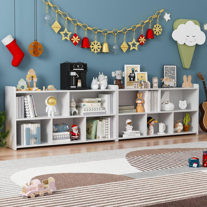 Book Shelf Set of 2, 5 Cubes Storage Organizer, Open Shelf Wooden Bookcase, Freestanding White Bookshelf Cube Shelf for Bedroom, Living Room, Home Office