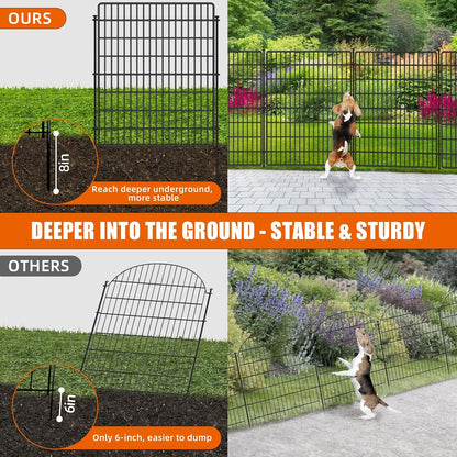 15 Panels No Dig Fence with Gate, 32 in(H) X 36 ft(L) Garden Decorative Fence Animal Barrier for Dogs, Rustproof Metal Garden Edging Border for Outdoor, Yard, Patio, Black