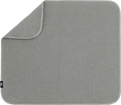 S&T INC. Dish Drying Mat, 16” x 18”, Absorbent Microfiber Kitchen Counter Mat, Dish Drying Pad for Dishes, Utensils, Pots and Pans, Large, Grey