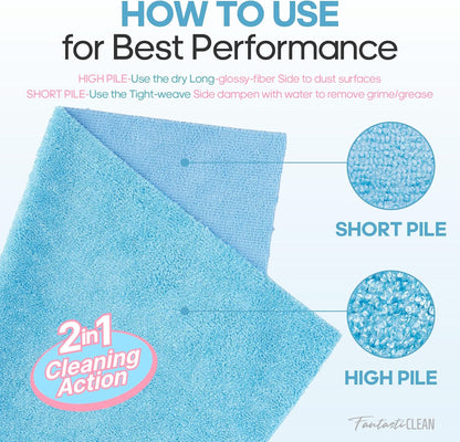 Fantasticlean XL Tear-Away Microfiber Cleaning Cloth Roll, 16'' by 16''- 36 Sheets, Thick & Large Detailing Towels, Ultra Absorbent, Lint-Free Reusable Wipes for Home, Car or Outdoor (Glossy Blue)
