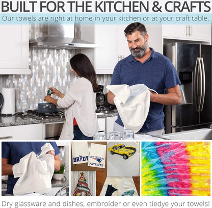 Aunti Em's Kitchen Flour Sack Dish Towels - Natural Cotton for Embroidery and Drying Glass, Hand, Dinnerware - Plain, Thick, Zero-Lint, Highly Absorbent - Set of 13, 27 x 27 Inch, Unbleached Tan