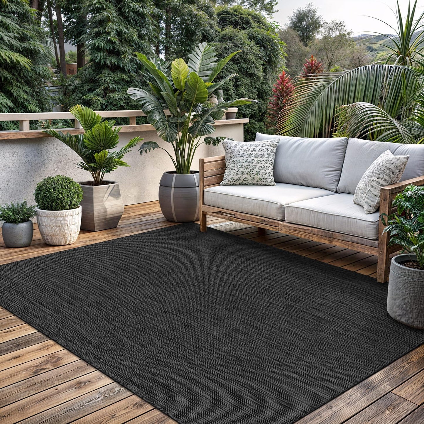 Washable Indoor Outdoor Rug 6x9 Weather Resistant Area Rugs Modern Solid for Porch Deck Balcony Backyard Patio Outside Carpet (6 X 9 Dark Grey)