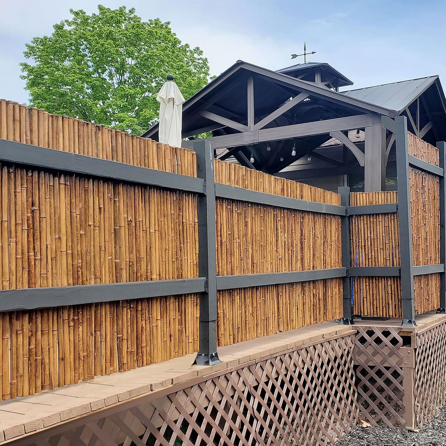 Backyard X-Scapes Dark Bamboo Fence Privacy Screen Decorative Fence Roll Panels, Caramel Brown 3 ft High x 8 ft Wide