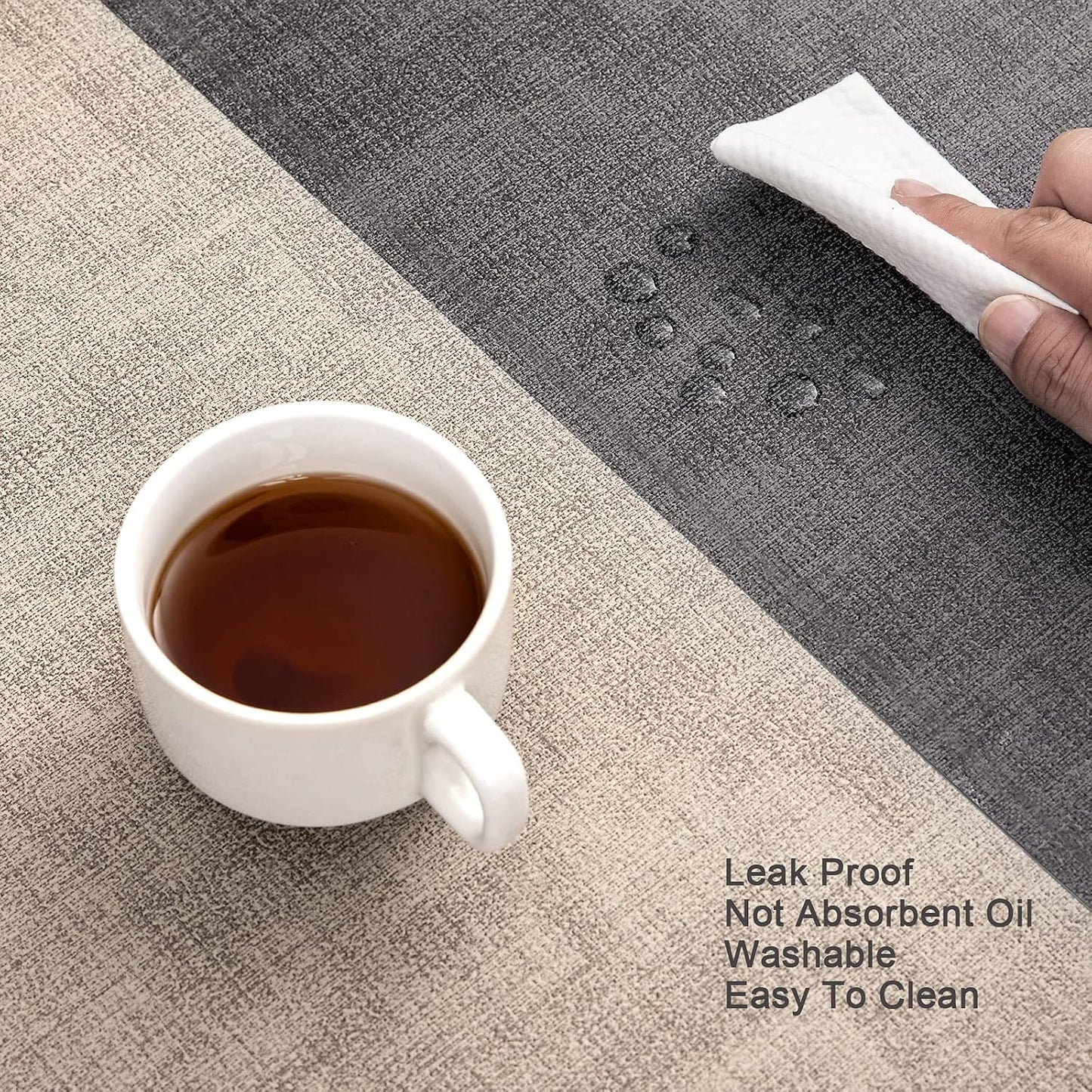 Myir JUN Placemats Dual Sided, Faux Leather Place Mats Set of 4 Indoor Placemat for Dining Table Outdoor Place Mat Manteles Individuales Square Non-Slip Washable Table Mats (Gray Beige, Set of 4)