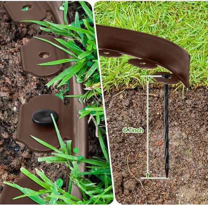 Sasylvia 2.5'' x 200' Landscape Edging Kit Edging Border Coil Include Anchoring Spikes 10 Connectors Plastic Garden Border for Lawn Garden Grass Yard Home(Brown)