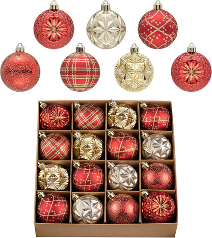 Valery Madelyn Ornaments for Christmas Trees, 16ct 2.36 Inches Red and Gold Shatterproof Christmas Tree Decorations, Luxury Hanging Ball Ornaments for Xmas Holiday Party Decor