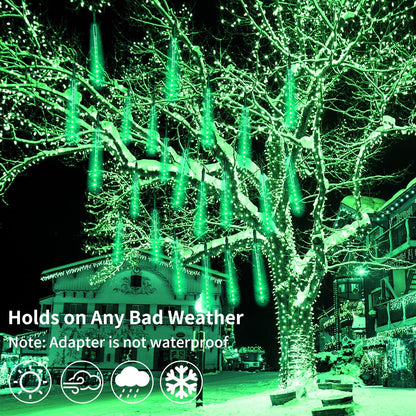 【4 Pack】 Christmas Lights Meteor Shower Rain Lights 12inch, Totally 40 Tube 960 LEDs Icicle Lights Outdoor Raindrop Lights for Xmas Halloween Wedding Party Tree Holiday Decoration, Green