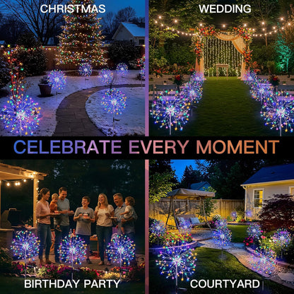 suddus Solar Garden Lights Outdoor Waterproof, Upgrade 2 Pack 150LED Solar Firework Lights, 8 Modes Starburst Fairy Light for Front Yard, Driveway, Bushes, Patio Christmas Decor (Multicolor)