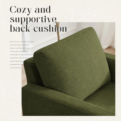 Mid-Century Accent Chair,Modern Linen Fabric Armchair for Living Room,Comfy Upholstered Reading Accent Chairs for Bedroom,Single Sofa Chair with Wood Legs (Green, 2 Pack)