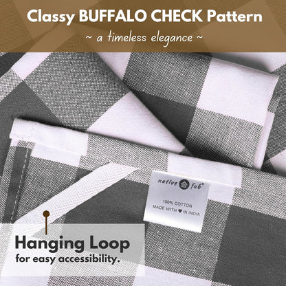 Native Fab 6-Pack Kitchen Towel with Hanging Loop 16x26 inches, Cotton Buffalo Check Kitchen Towels for Cleaning Drying, Washcloths Soft & Absorbent Cloth Rags, Bar Towel, Dish Cloth, Grey