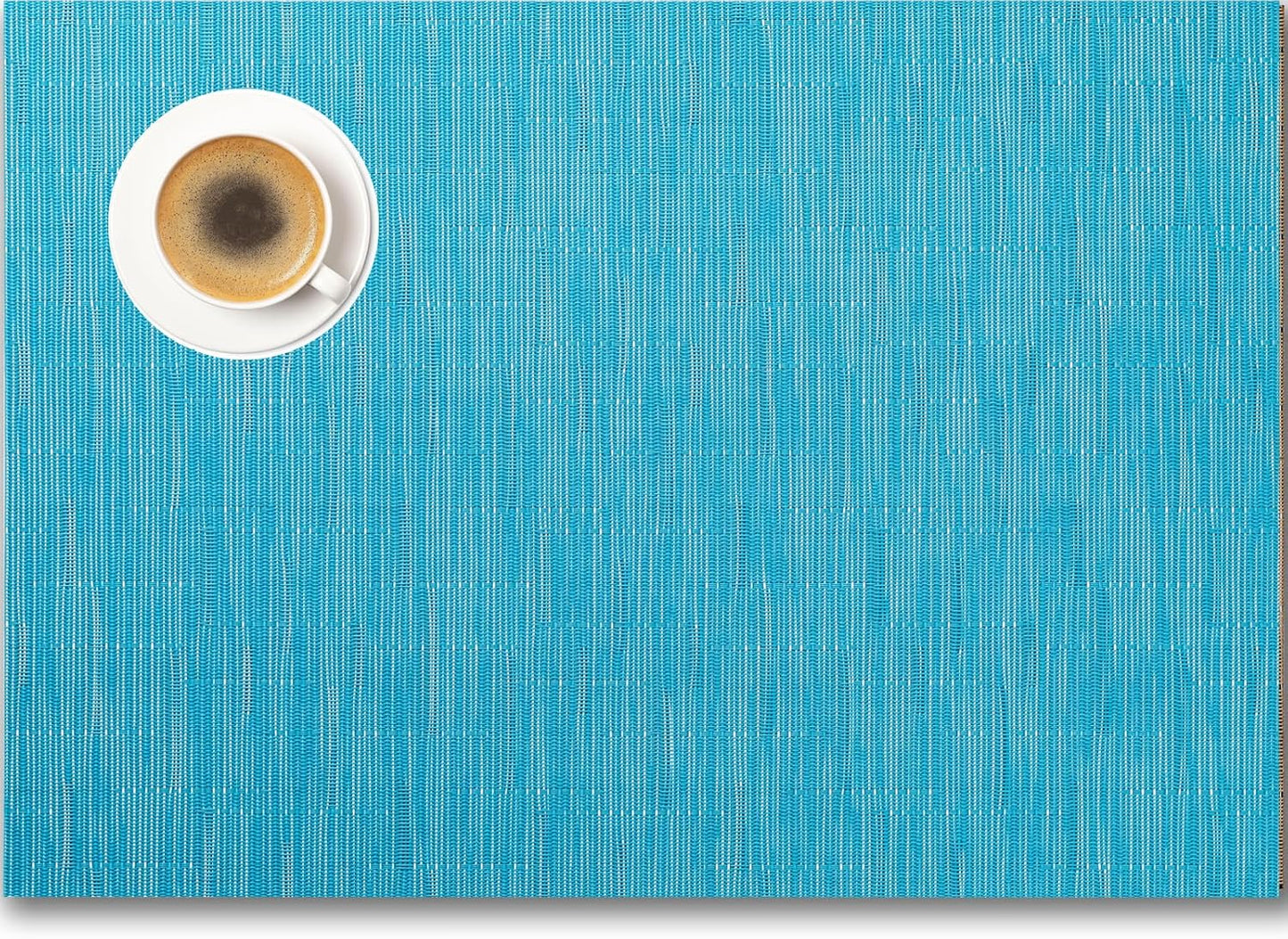 Placemats Set of 8 - Easy Clean Woven Vinyl Placemats for Dining Table, Indoor/Outdoor Place Mats, Washable PVC Table Mats（Teal Blue）