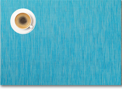 Placemats Set of 6 - Easy Clean Woven Vinyl Placemats for Dining Table, Indoor/Outdoor Place Mats, Washable PVC Table Mats（Teal Blue）