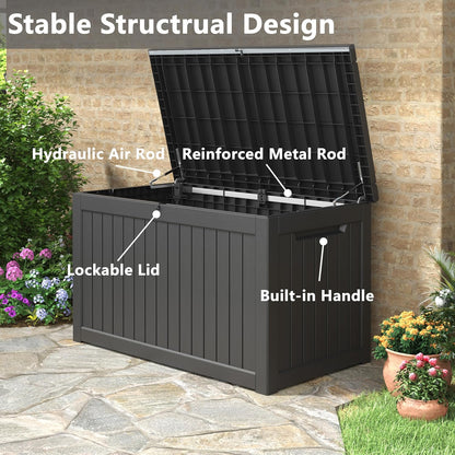 KAMABOKO 230 Gallon Outdoor Storage Box, Resin Deck Boxes Indoor and outdoor, Waterproof Storage Box Lockable Lid for Garden Tools, Package Delivery, Patio Cushions, Black