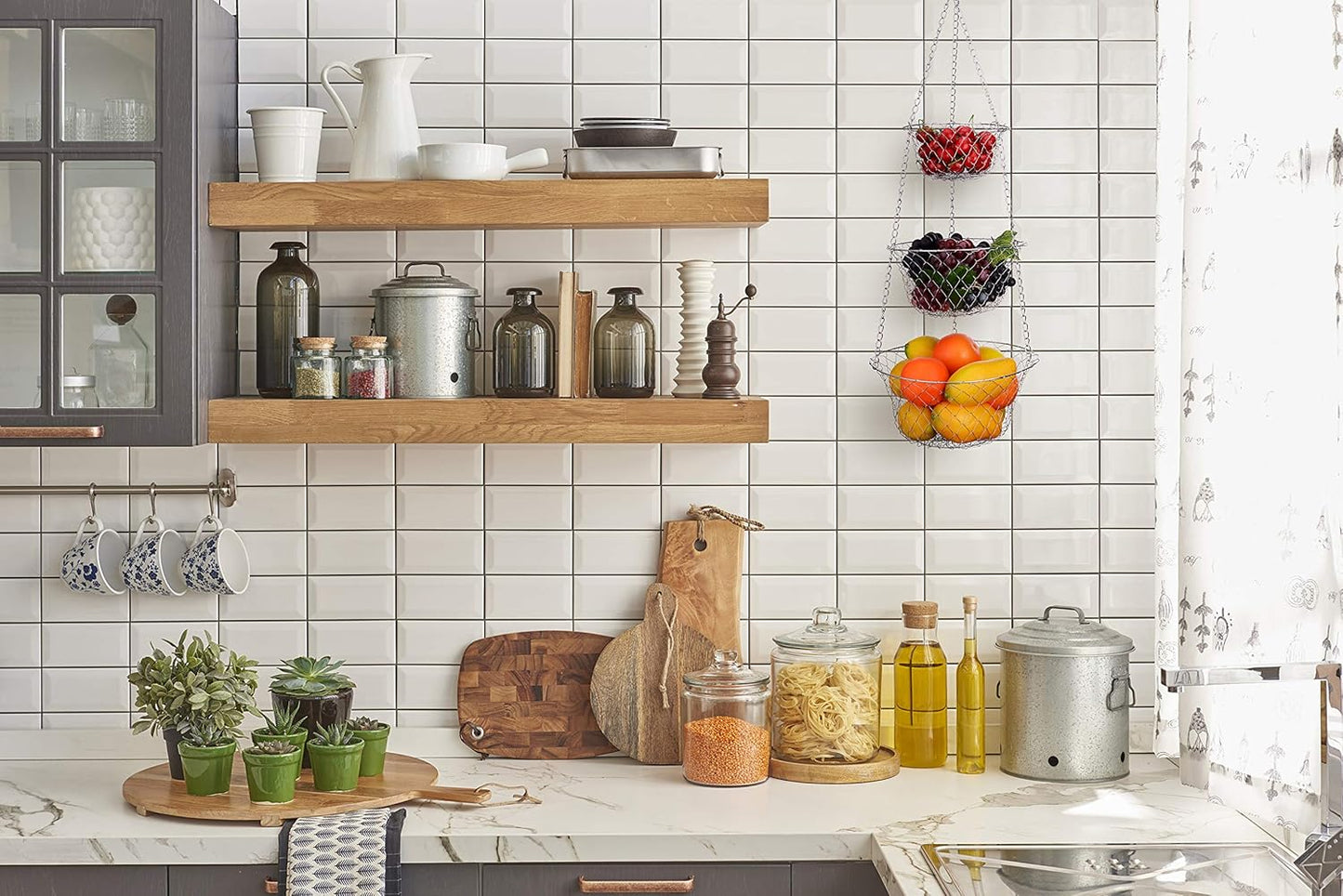 IBERG 3-Tier Fruit Basket Hanging Baskets for Storage - Kitchen Bathroom Organizer (Chrome)