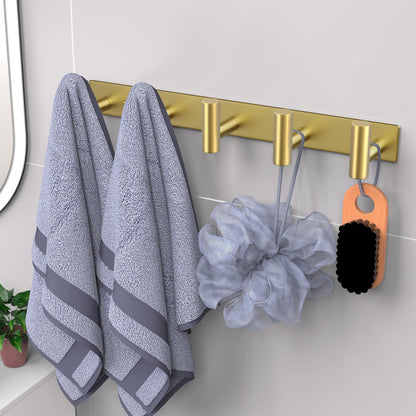 VAEHOLD Hat and Coat Wall Mount Rack - Hooks for Robes, Bags, Keys, and Towels - Bathroom Towel Hanger Organizer (Gold, “T“ Shape 5 Hooks 1 Pack)