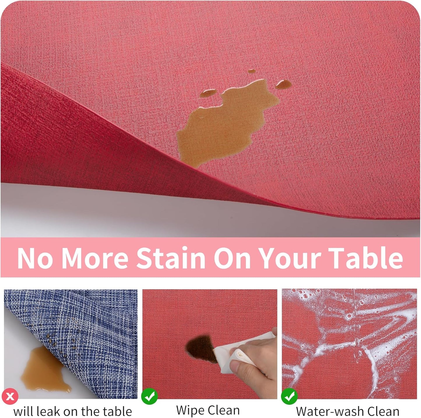 Maxpearl Faux Leather Placemats Set of 4, Waterproof - Wipe Clean - Heat Resistant - Anti Slip Dining Table Place Mats, Suitable for Indoor & Outdoor Use, 17’’×12’’, Red