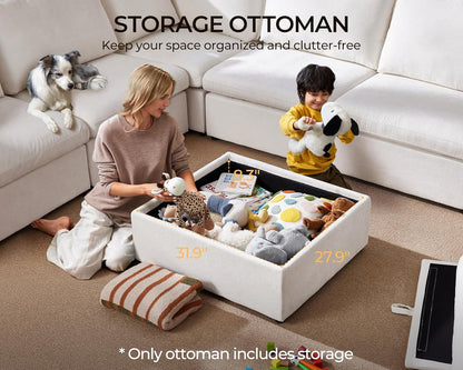 Oversized Modular Sofa Comfy Cloud Couch with Storage, Extra Deep Plush Sectional Sofa Set for Living Room, Covers Washable, Chenille, Olar (White, 6-Seater with 3 Ottomans, Sleeper)