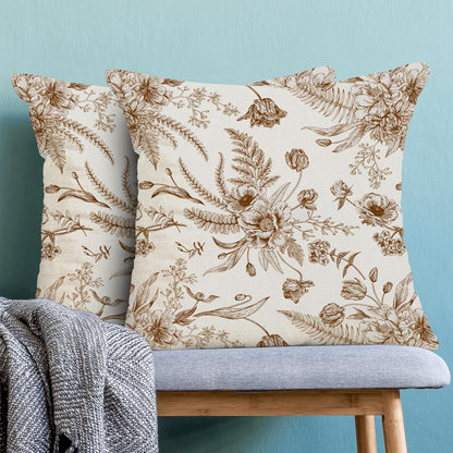CXMEIFLY Spring Floral Leaves Pillow Covers 20 x 20 Inch Set of 2 for Chinoiserie Flowers Decor Throw Pillows Brown and White Seasonal Plant Outdoor Decorative Cushion Cases for Couch Bed Decorations