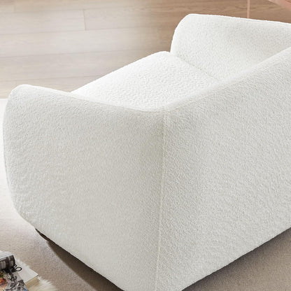 Modern Accent Chair for Living Room, Upholstered Armchair with Boucle Fabric, Single Sofa Chair with Solid Wood Legs, Boucle, White
