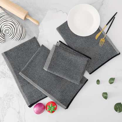 Homaxy Premium Kitchen Towels(18”x 28”, 8 Pack), Large Cotton Kitchen Hand Towels, Flat and Terry Dish Towels, 380 GSM Highly Absorbent Tea Towel Set with Hanging Loop, Black