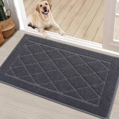 BEQHAUSE Dirt Trapper Door Mat 20" x 32", Doormat Non-Slip Entryway Rugs Washable, Dog Door Mat Stain Resistant and Absorbent Welcome Floor Mat for Front Back Door, Muddy Wet Shoes & Paws, Dark Grey
