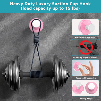 Suction Cup Hooks for Shower,Removable No Drill Towel Hooks,Upgraded 15 lbs Strong Suction hooks for Bathroom Tile,Shower Wall,Glass Door,Kitchen-Loofah,Coat,Stainless Waterproof-Pink White 2 Pcs