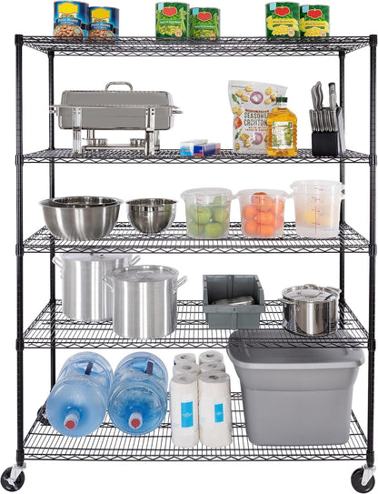Seville Classics UltraDurable Heavy Duty NSF Solid Steel Wire Rack Storage Unit, Organizer for Garage, Warehouse, Office, Restaurant, Classroom, Kitchen, Black, 5-Tier Shelving, 60" W x 24" D